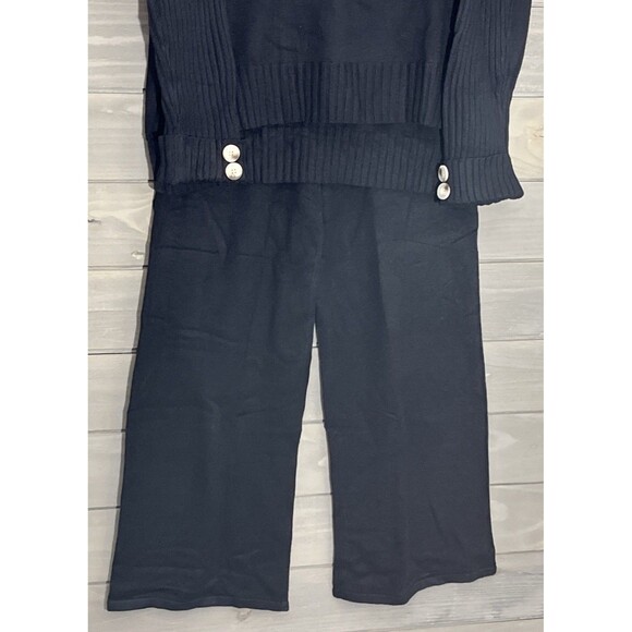 Anrabess 2 Pc Loungewear Set Womens L Black Knit Sweater Set Wide Leg Mock Neck - Picture 5 of 9